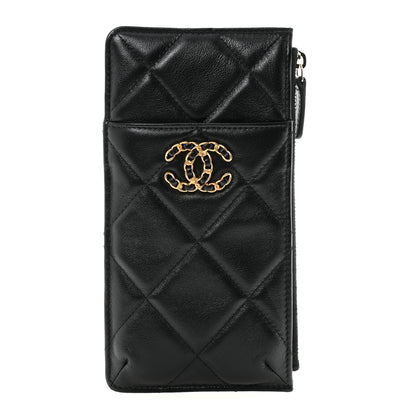 Chanel Goatskin Quilted Chanel 19 Flat Wallet Pouch Black 2 of 14