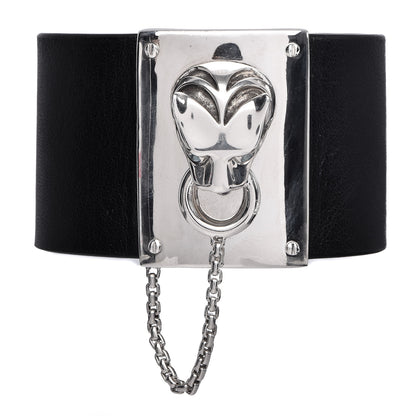 John Hardy Sterling Silver Calfskin Blue Topaz Macan Cuff Bracelet Black 1 of 4