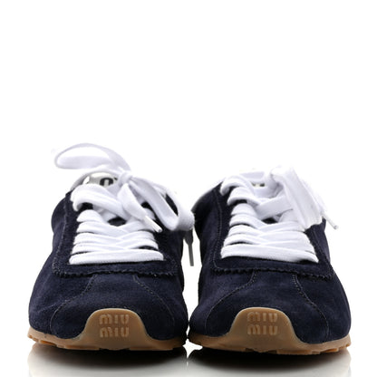 Miu Miu Camoscio Womens Plume Sneakers 39 Bleu 3 of 10