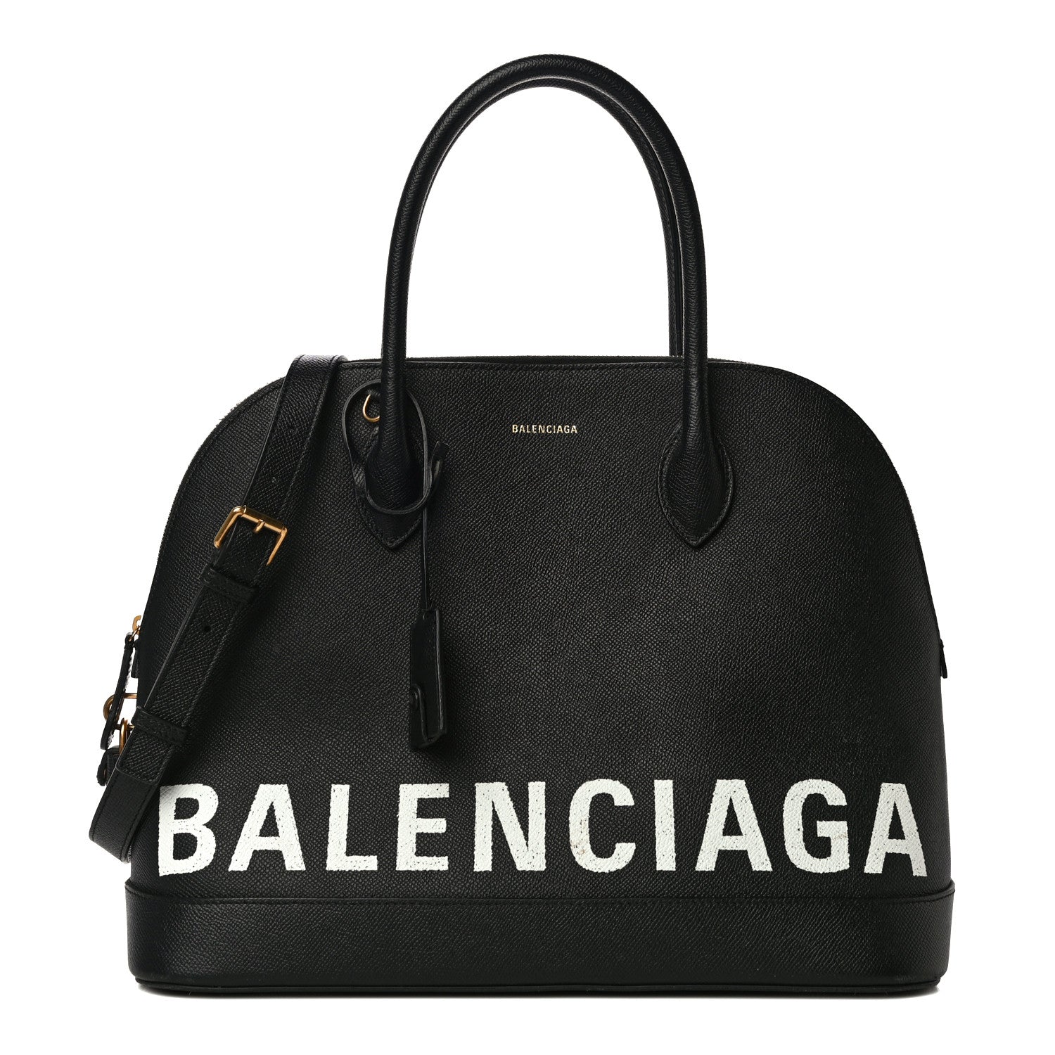 Balenciaga Signature Grained Calfskin Logo M Ville Top Handle Bag Black 1 of 22