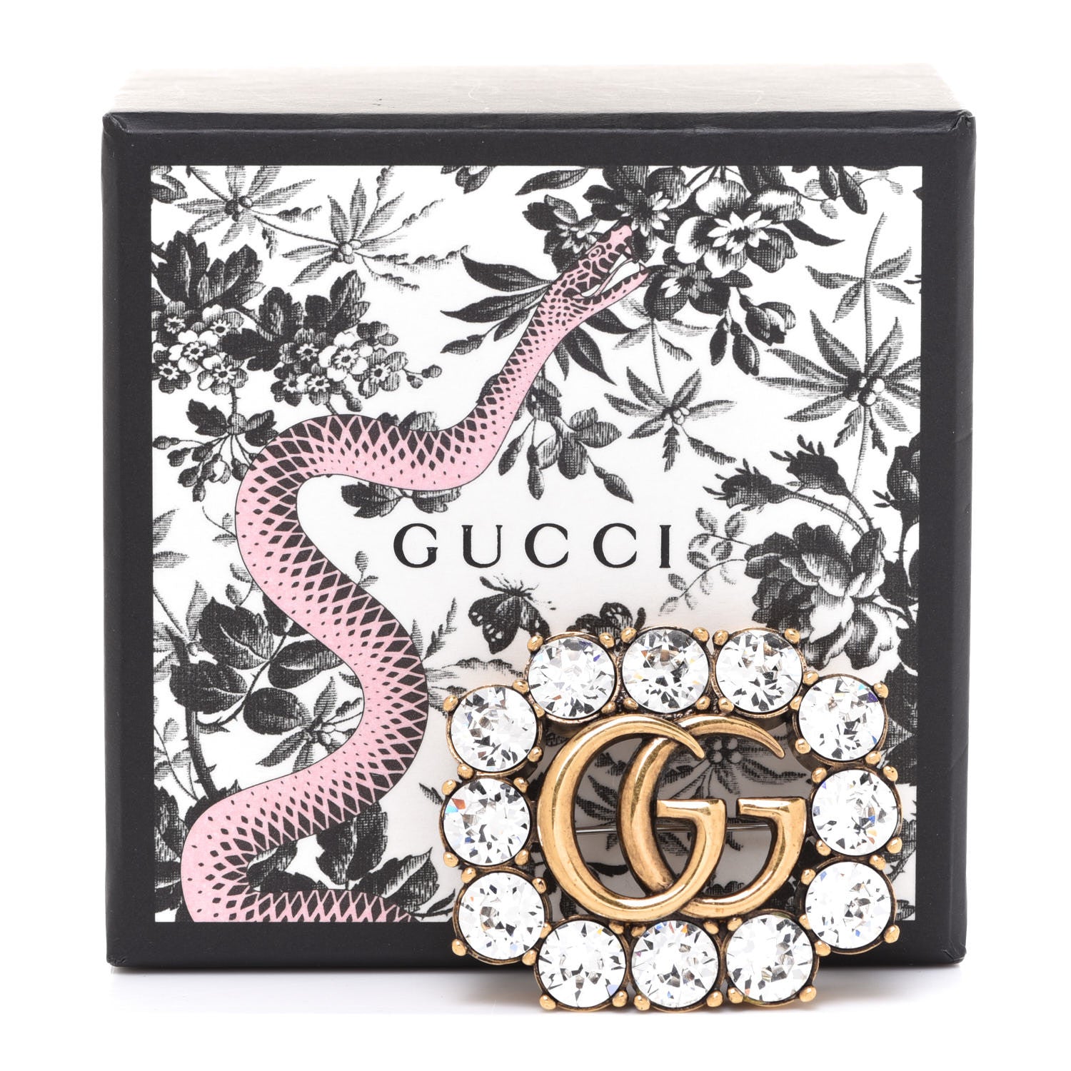 Gucci Metal Crystal Double G Brooch Aged Gold 6 of 6