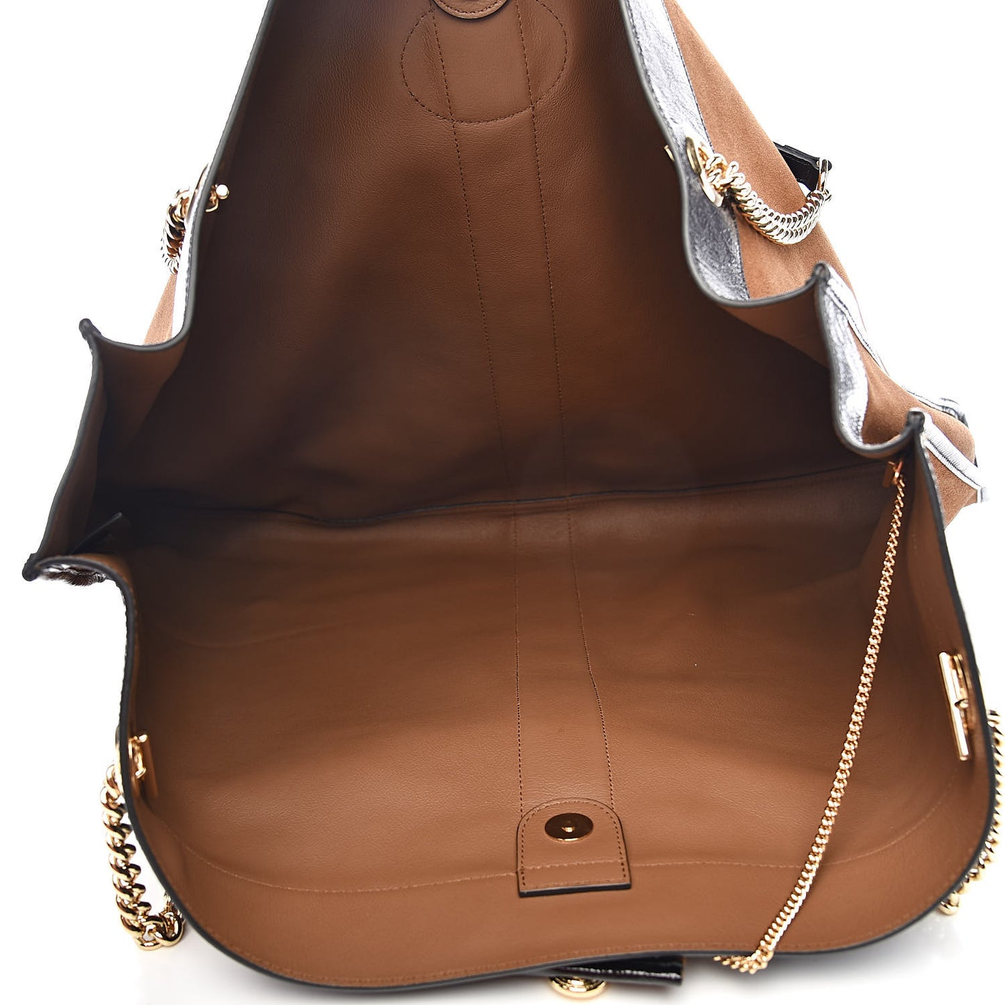 Suede Patent Maxi Rajah Chain Tote Nocciola Black