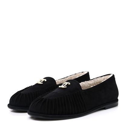 Chanel Suede Kidskin CC Moccasin Loafers 39.5 Black 4 of 11