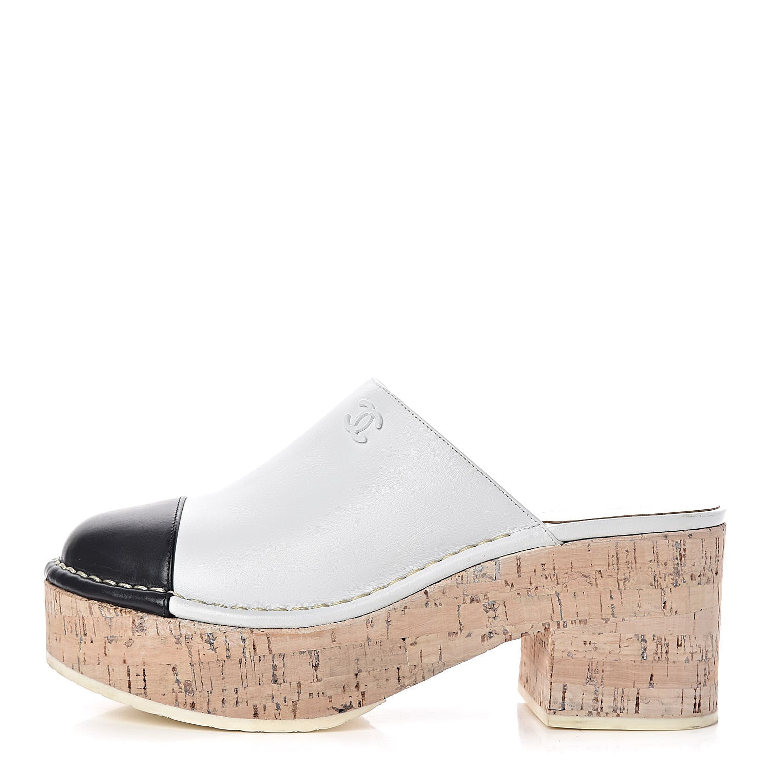 Chanel Calfskin Cork Cap Toe CC Clogs 38 White Black 1 of 12