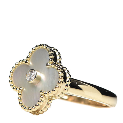 Van Cleef & Arpels 18K Yellow Gold Diamond Mother of Pearl Vintage Alhambra Ring 52 6 3 of 6