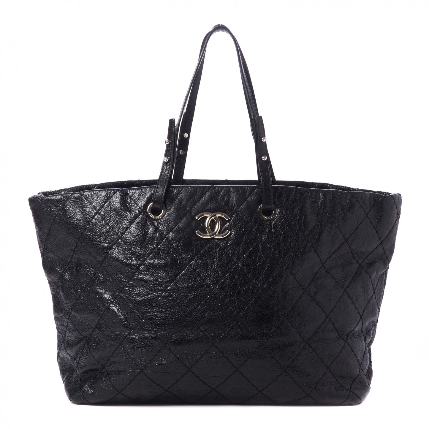 Glazed Calfskin Large On The Road Tote Black