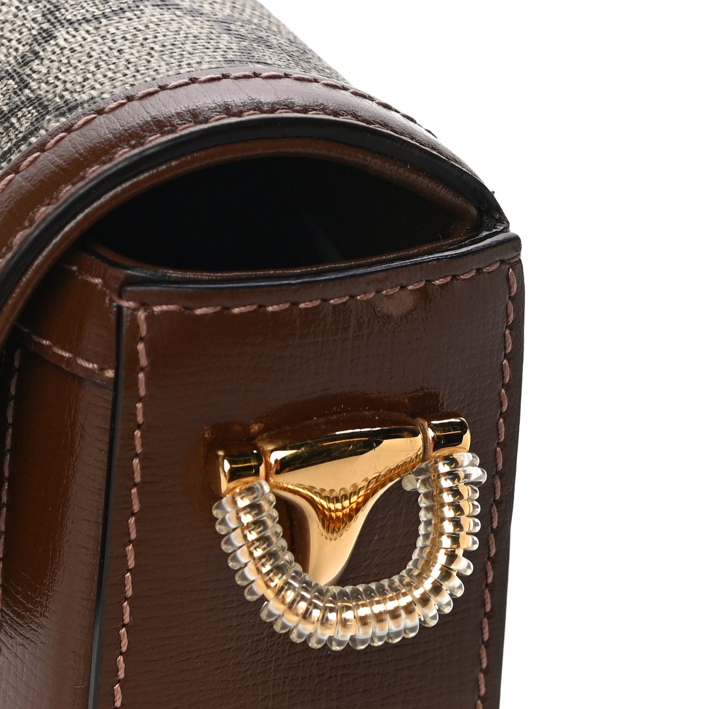 GG Supreme Monogram Web Mini Horsebit 1955 Shoulder Bag Beige Brown Sugar