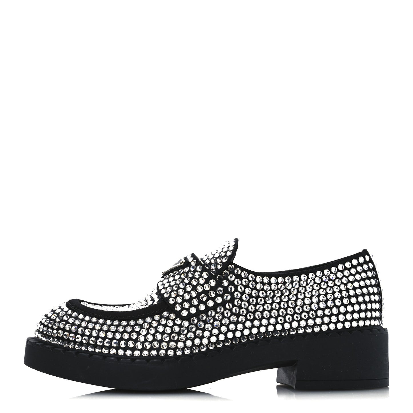Satin Crystal Metal Triangle Logo 50mm Loafers 37.5 Cristal