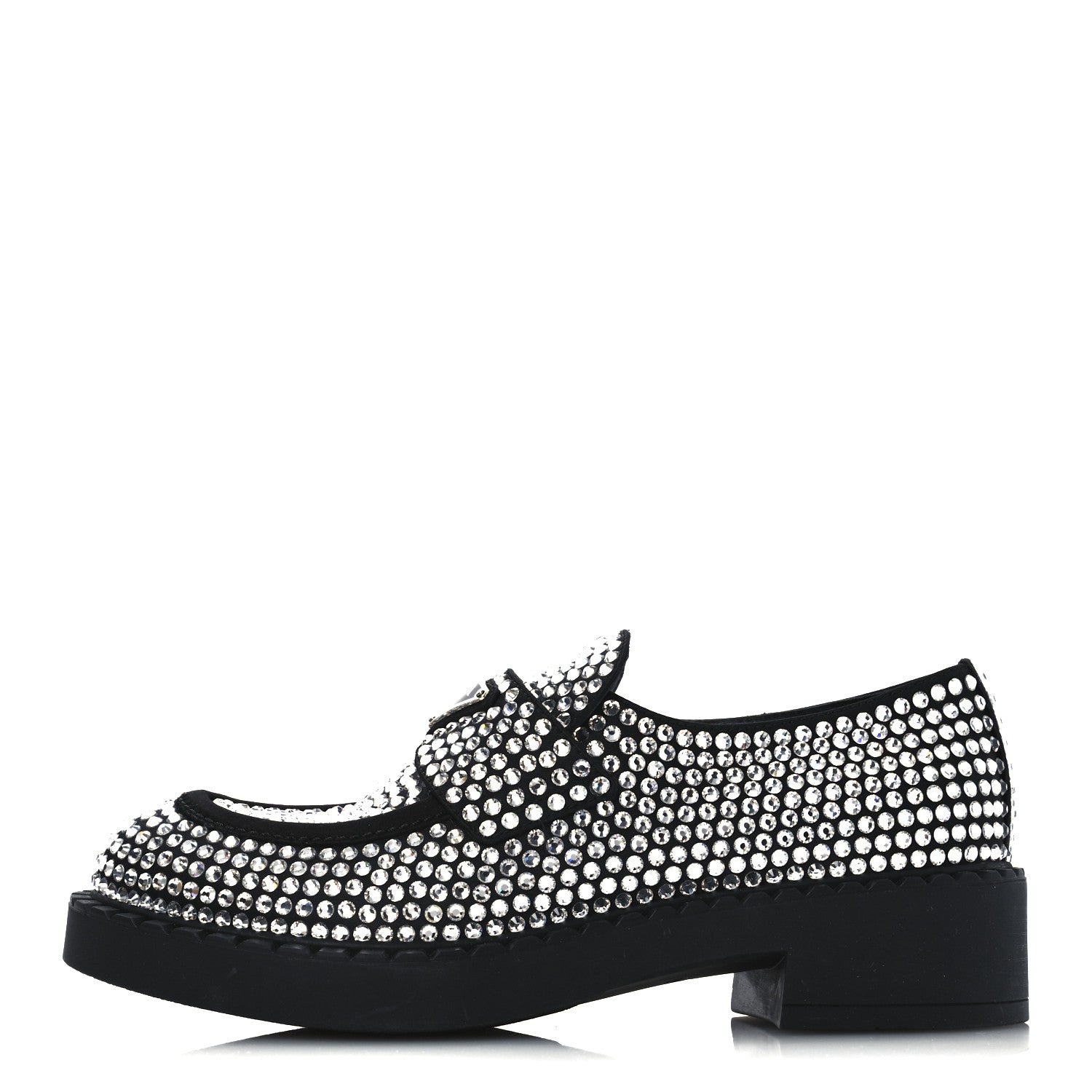 Prada Satin Crystal Metal Triangle Logo 50mm Loafers 37.5 Cristal 1 of 11