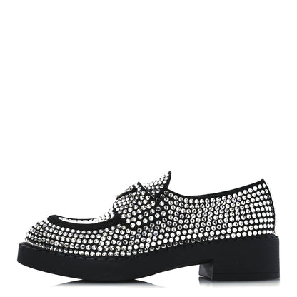Prada Satin Crystal Metal Triangle Logo 50mm Loafers 37.5 Cristal 1 of 11