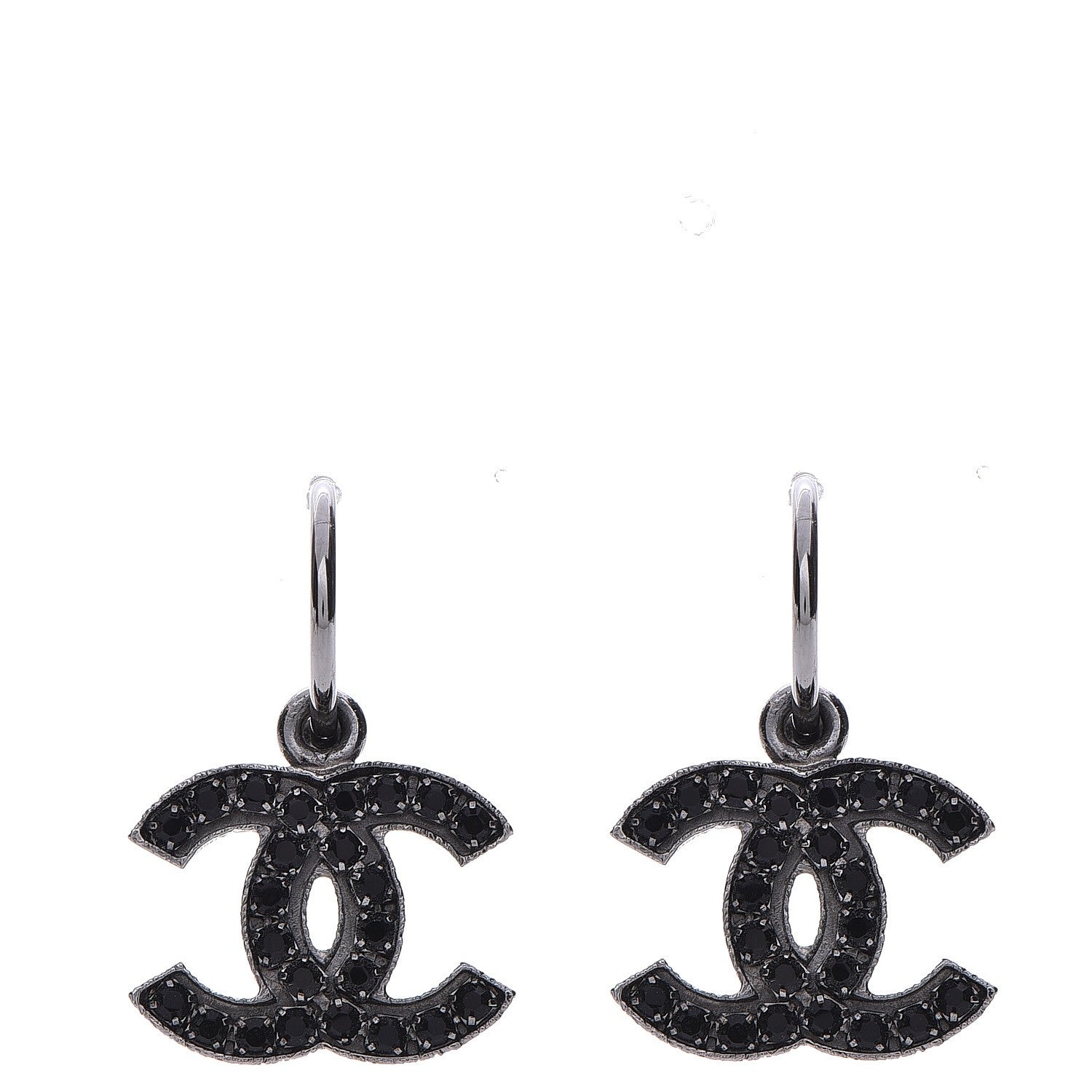 Chanel Crystal CC Dangle Earrings Black 1 of 4