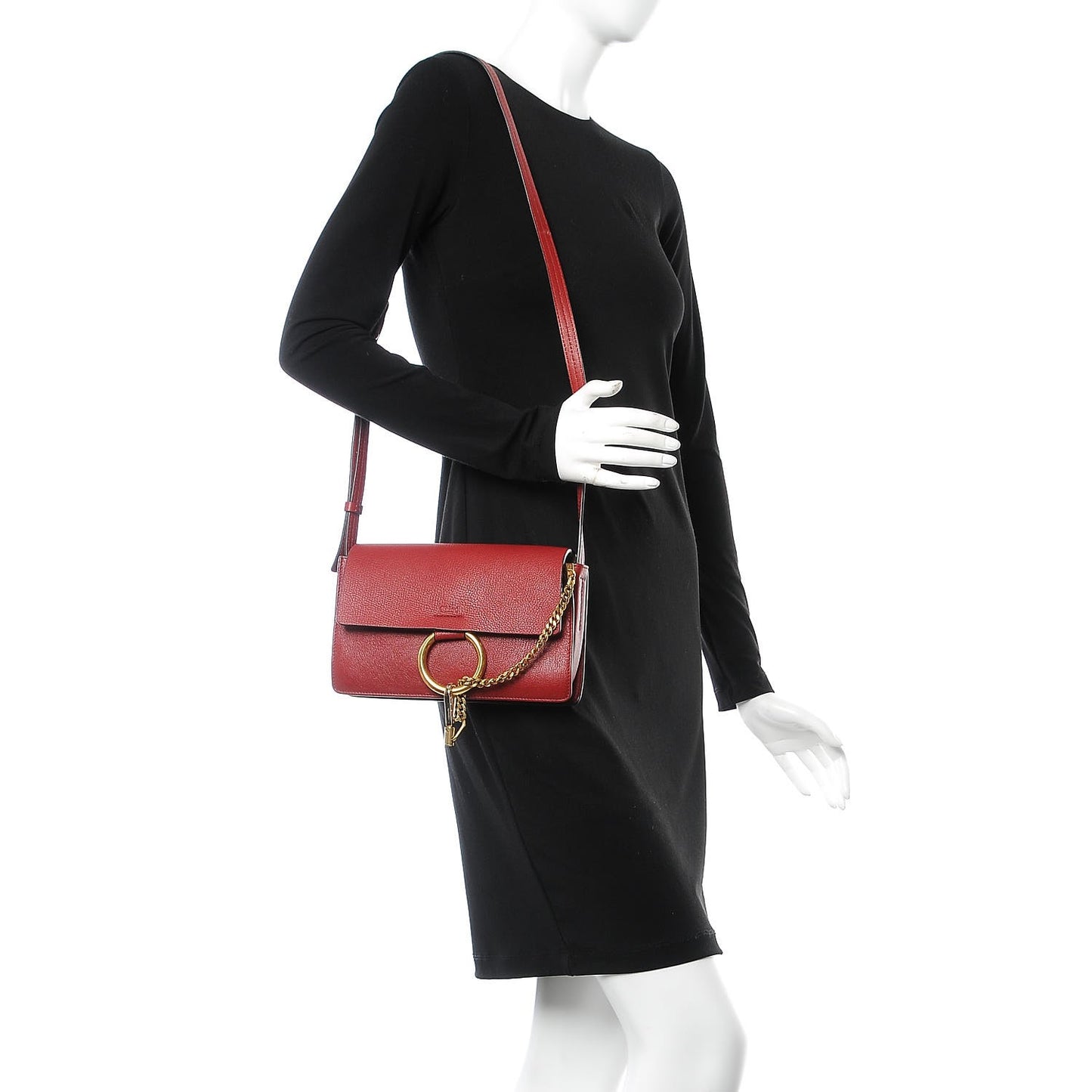 Goatskin Small Faye Shoulder Bag Sienna Red