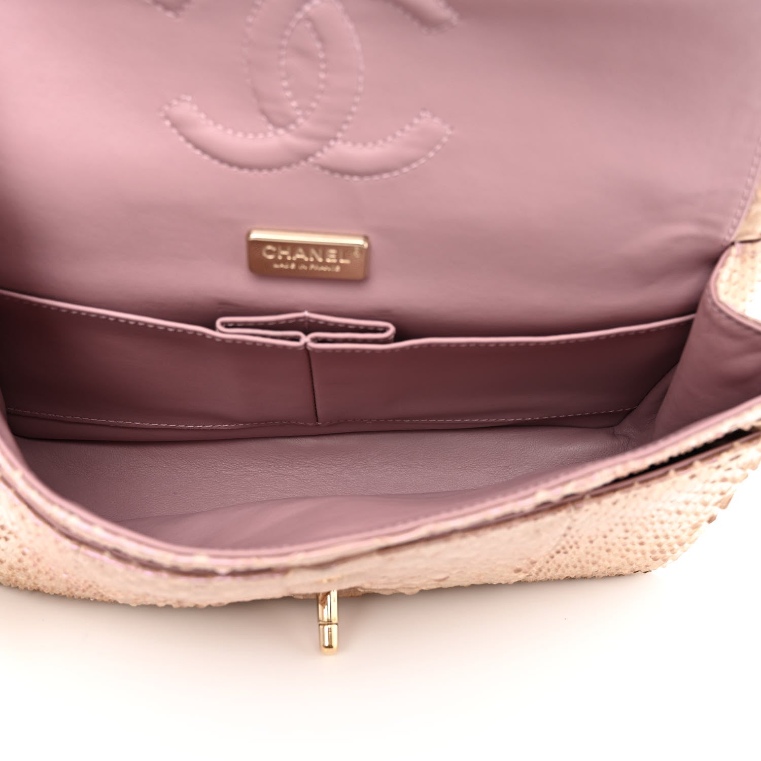 Chanel Metallic Snakeskin Medium Double Flap Pink 5 of 15
