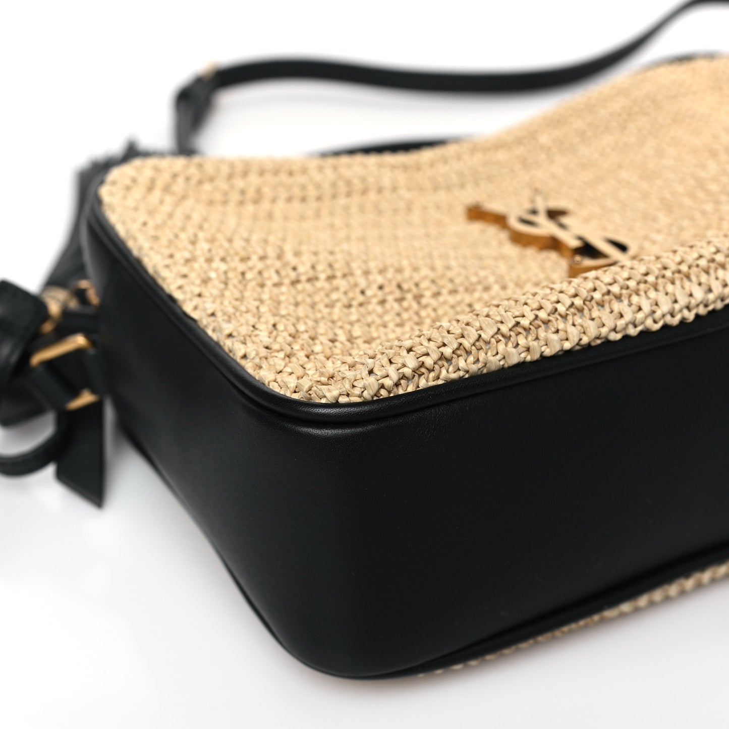 Raffia Canvas Monogram Mini Lou Camera Bag Beige Black