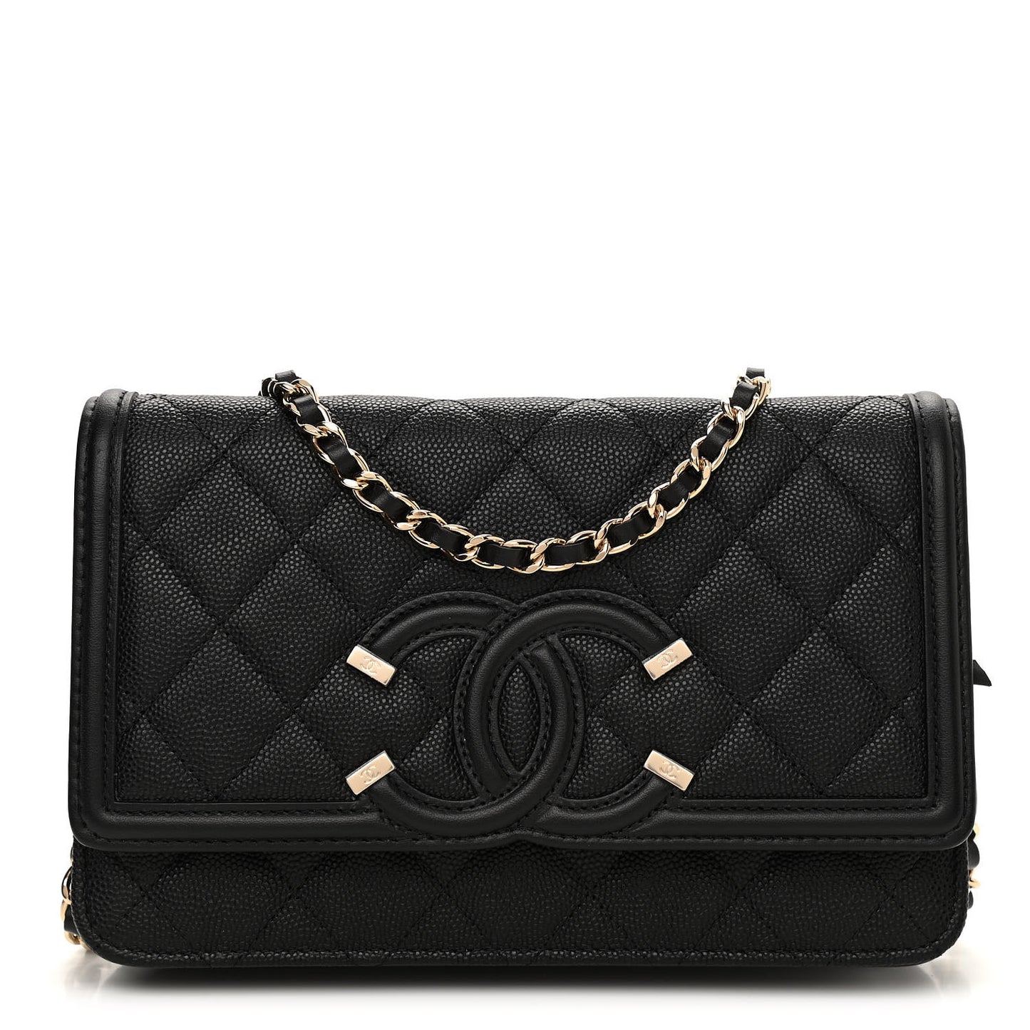 Caviar Quilted CC Filigree Wallet On Chain WOC Black