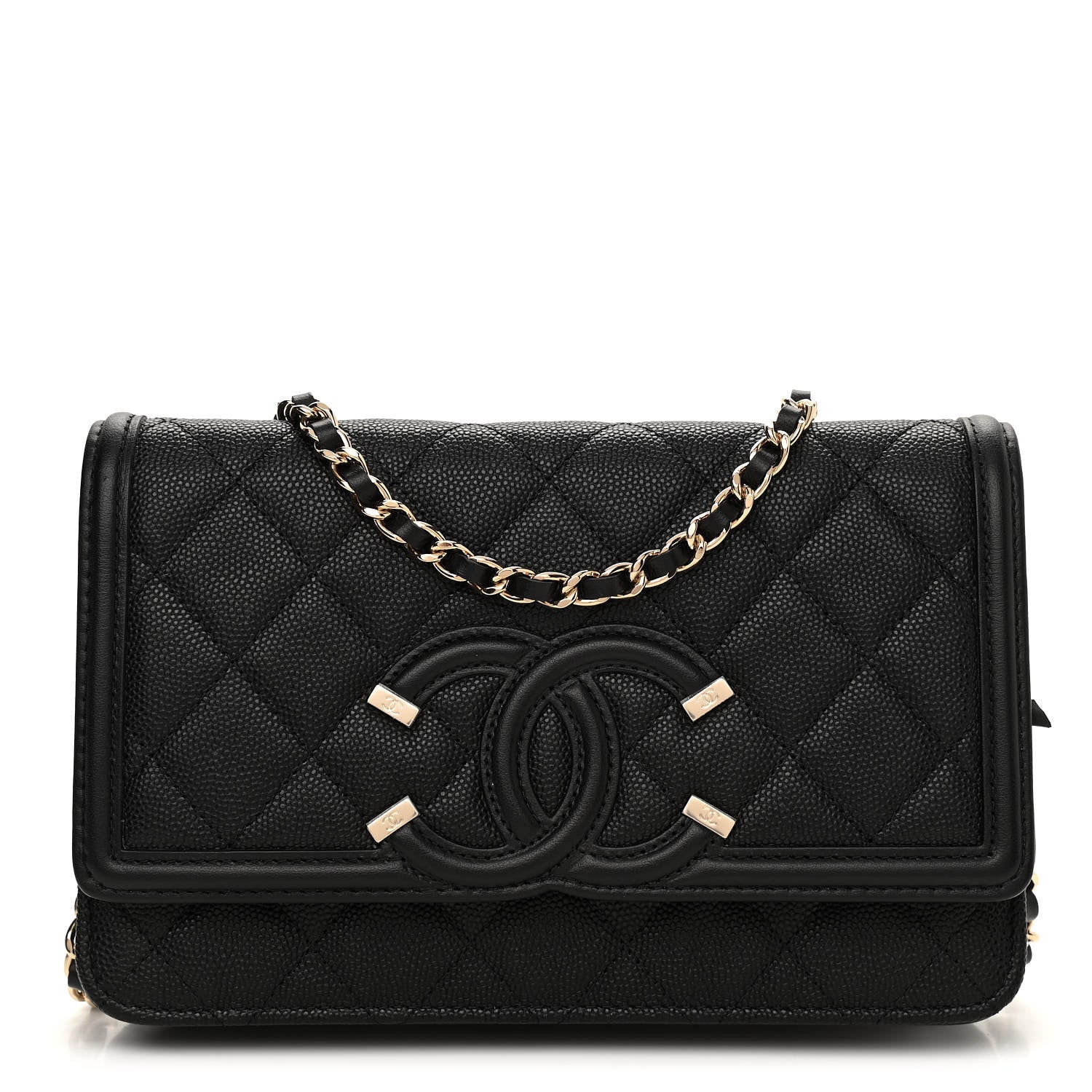 Chanel Caviar Quilted CC Filigree Wallet On Chain WOC Black 1 of 12
