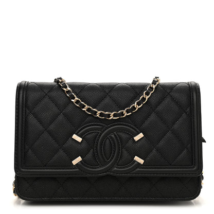 Chanel Caviar Quilted CC Filigree Wallet On Chain WOC Black 1 of 12