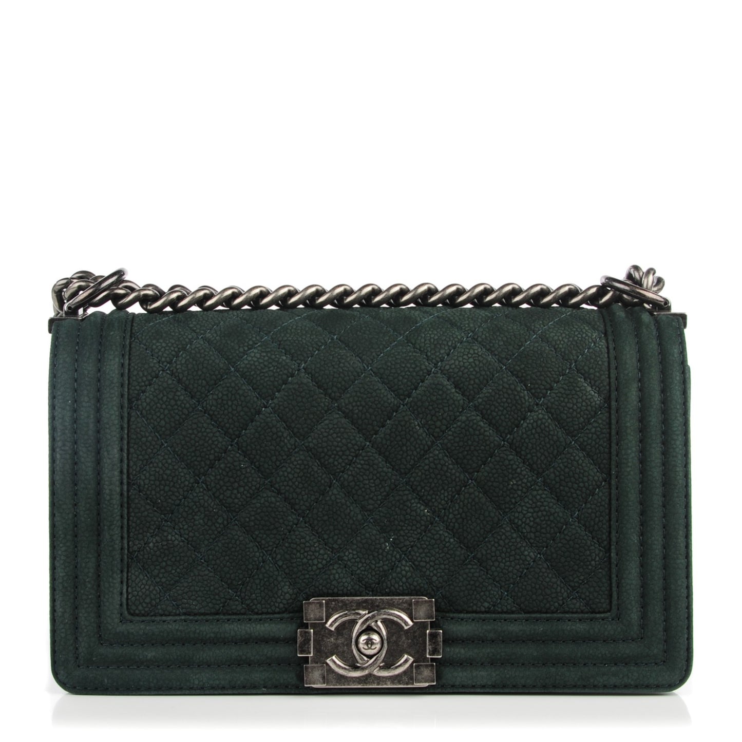 Iridescent Caviar Quilted Medium Boy Flap Dark Green