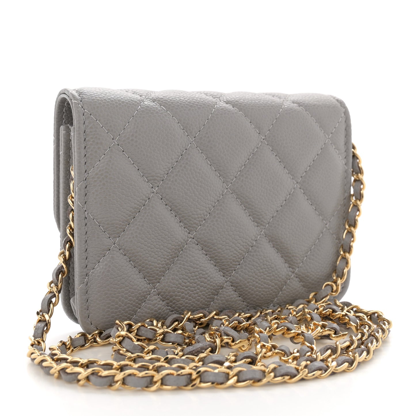 Caviar Quilted Miss Coco Clutch With Chain Grey