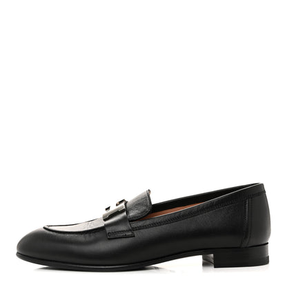 Hermes Goatskin Womens Paris Loafers 36.5 Black 1 of 10