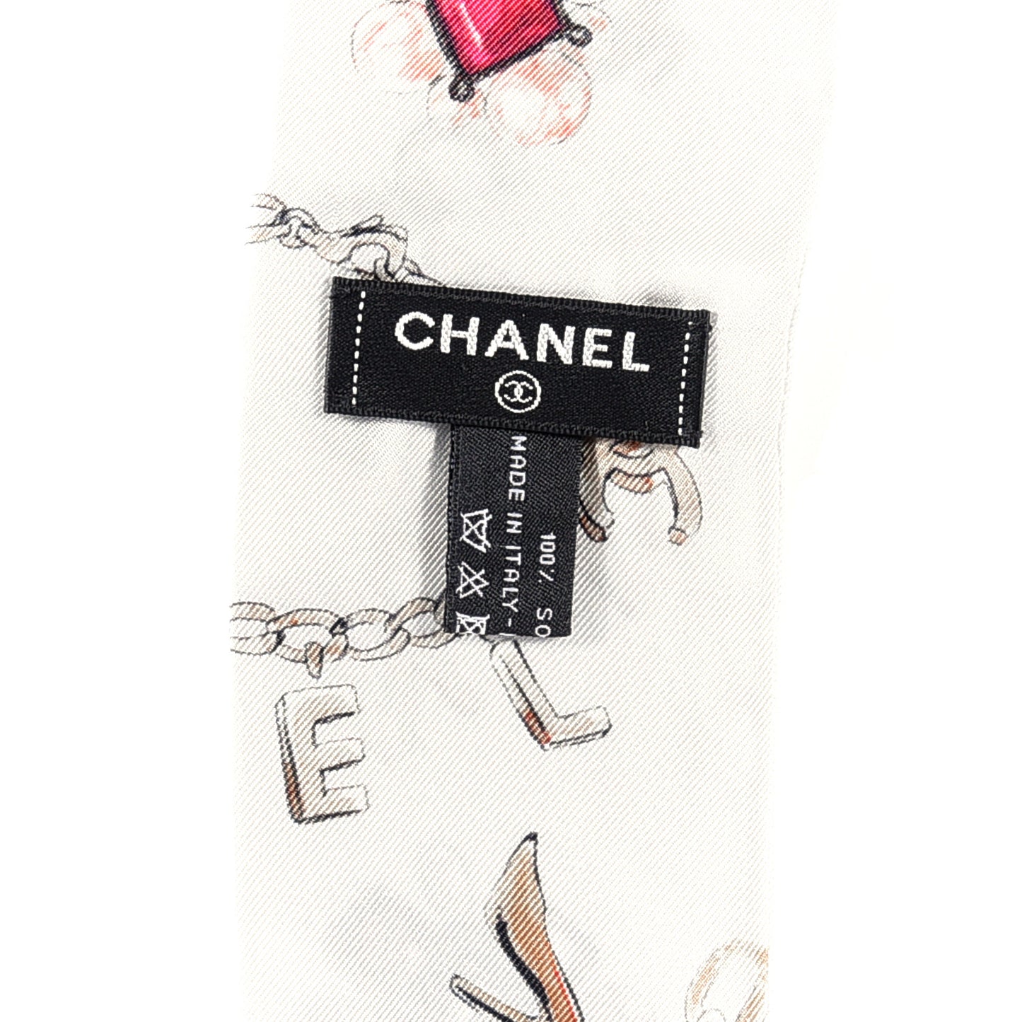 Silk CC Charms Slim Bandeau Scarf White Pink
