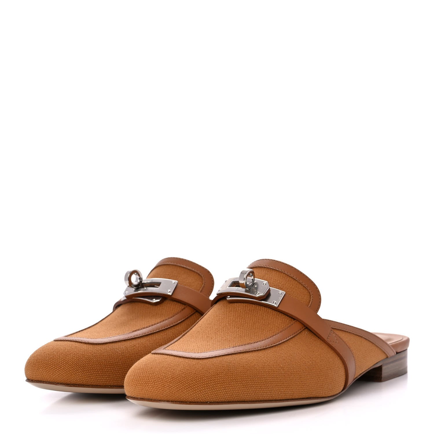 Hermes Cotton Canvas Calfskin Oz Mules 37 Naturel Beige Dore 3 of 9