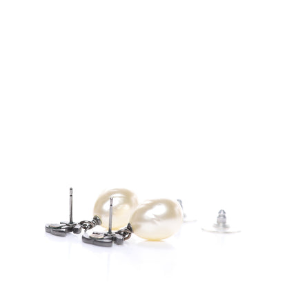 Chanel Pearl Enamel CC Drop Earrings Ruthenium Black 4 of 5