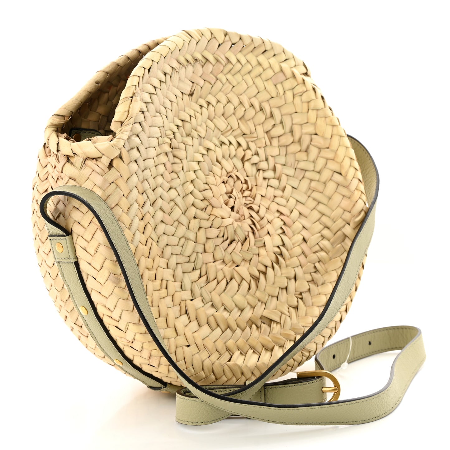 Raffia Small Grain Calfskin Small Marcie Basket Crossbody Faded Green