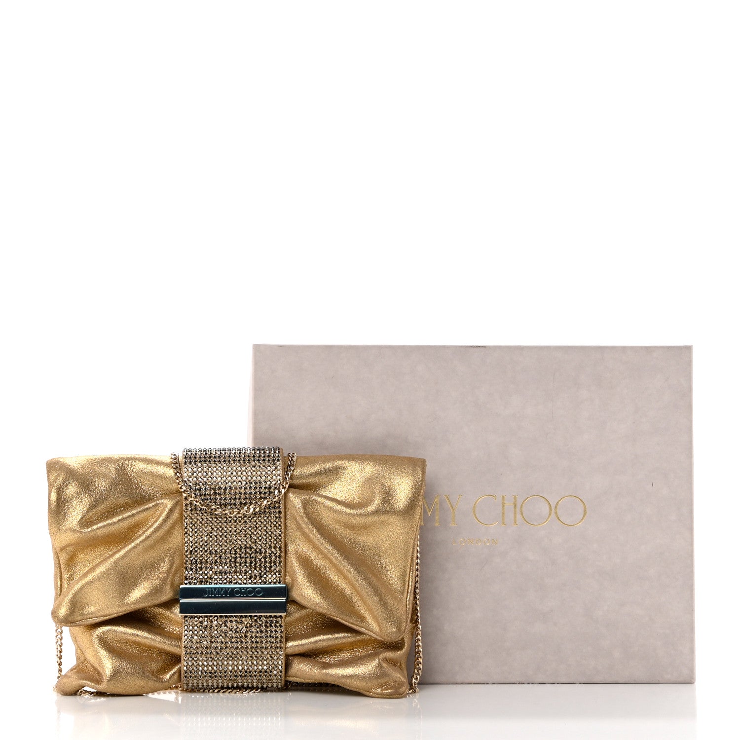 Jimmy Choo Shimmery Sheepskin Crystal Chandra Chain Clutch Gold 8 of 8