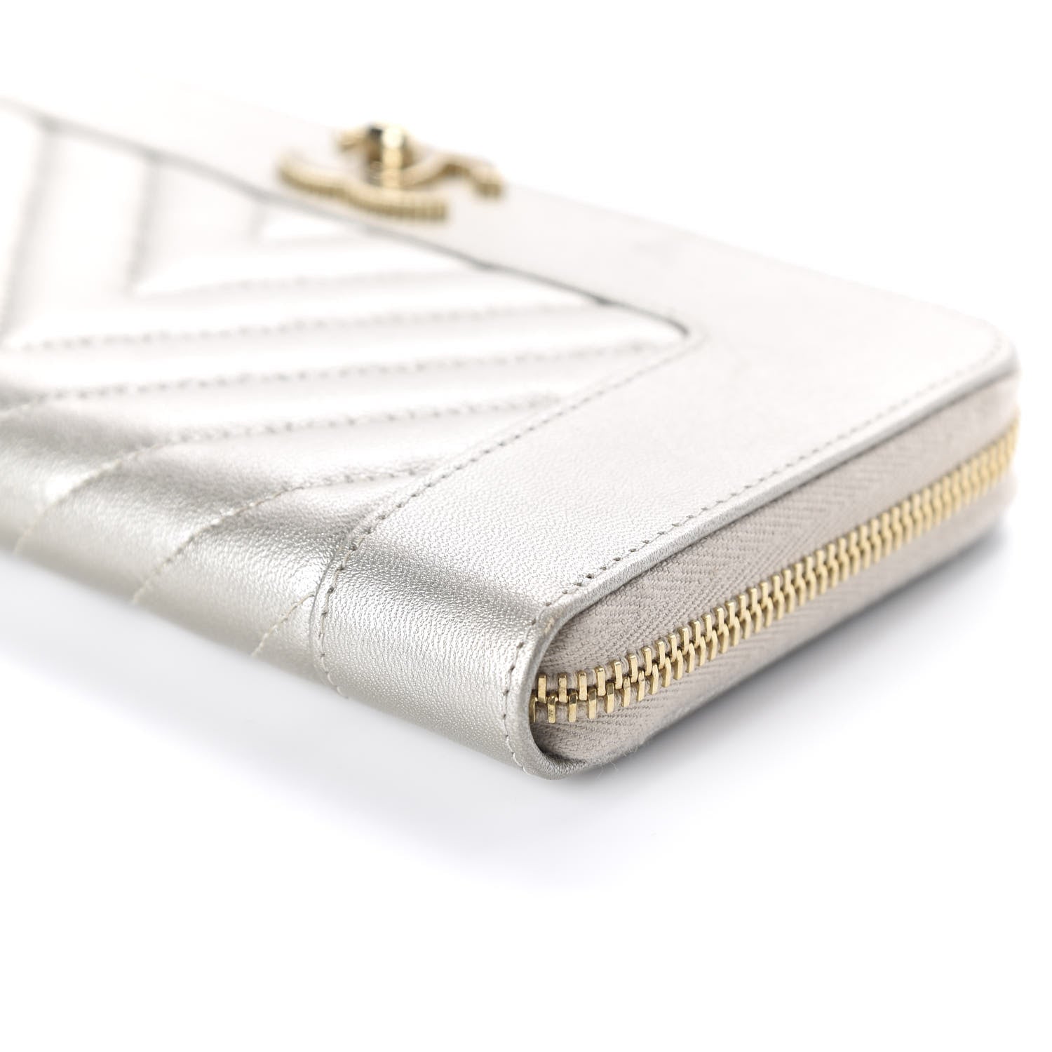 Chanel Metallic Sheepskin Quilted Mademoiselle Vintage Zip Around Wallet Light Gold 7 of 12
