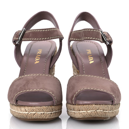 Prada Suede Jute Platfrom Logo Espadrilles Platform Sandals 39.5 Dark Rose 3 of 13