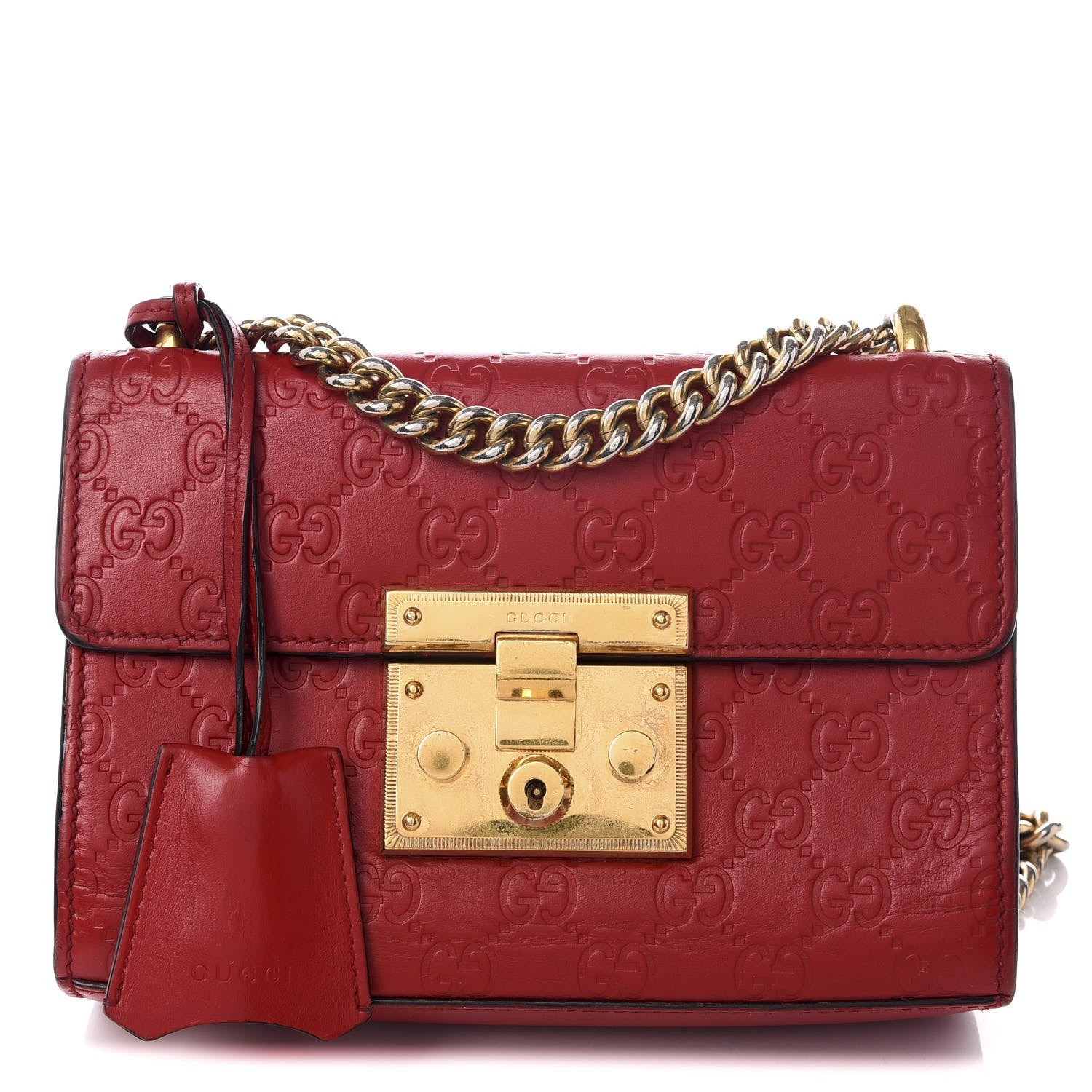Gucci Guccissima Small Padlock Shoulder Bag Hibiscus Red 1 of 8