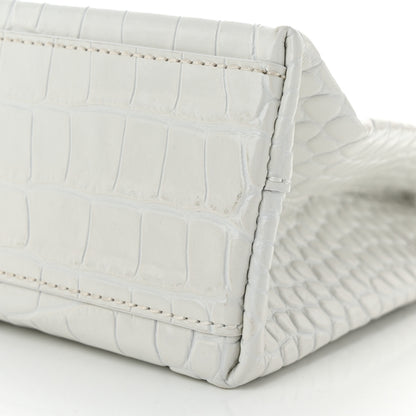 Balenciaga Shiny Calfskin Logo Crocodile Embossed North South Shopper Tote XXS White 10 of 10