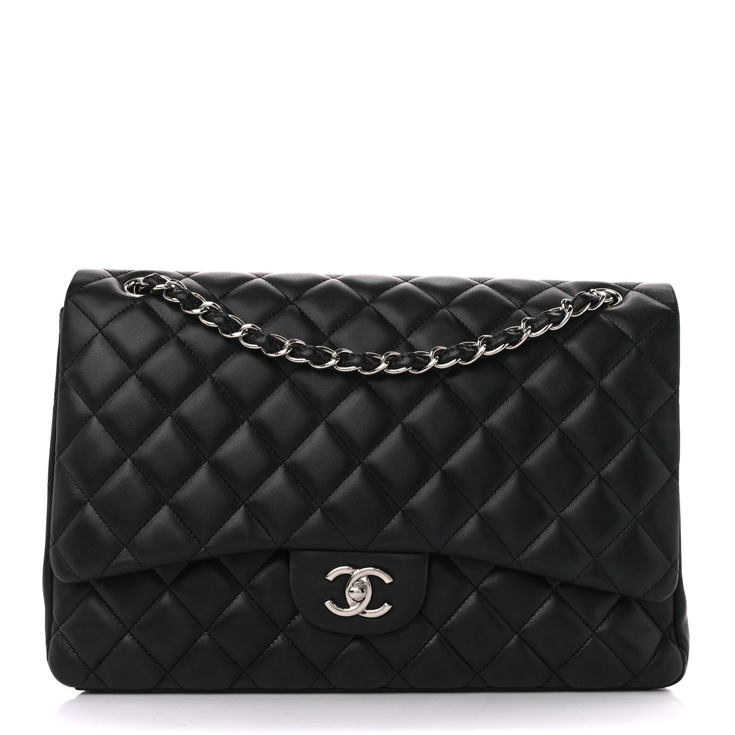 Lambskin Quilted Maxi Single Flap Black