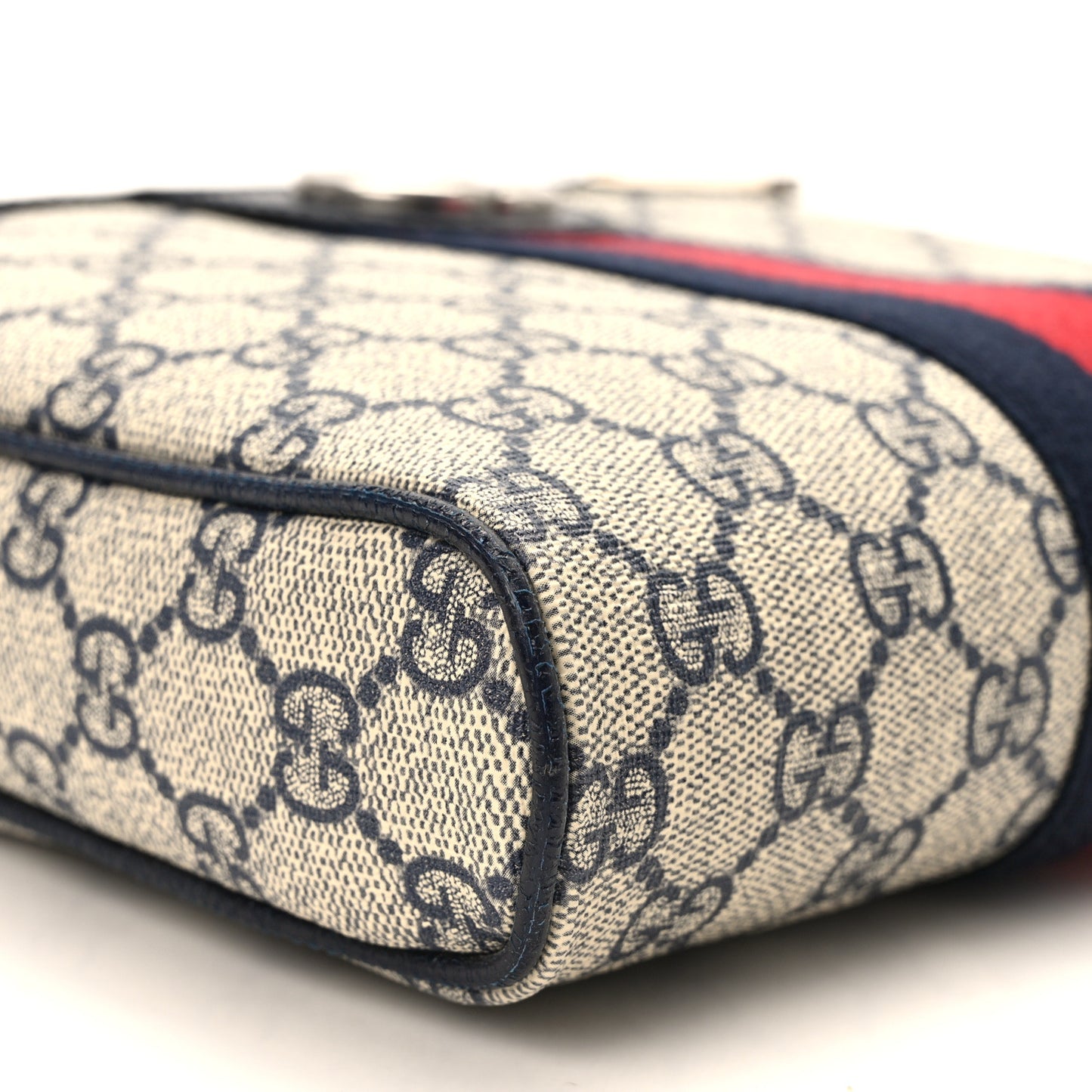 GG Supreme Monogram Textured Dollar Calfskin Web Small Ophidia Messenger Bag Beige Blue
