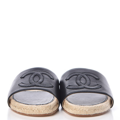 Chanel Lambskin CC Espadrille Slip On Sandals 36 Black 2 of 9