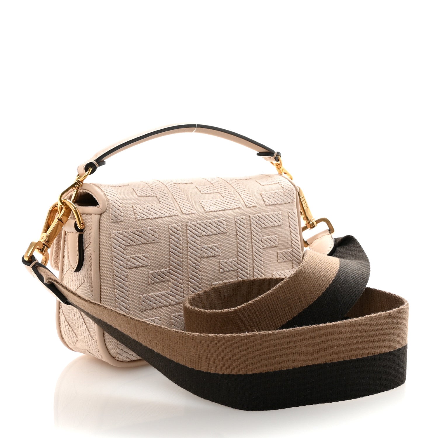 Fendi Canvas Vitello King Bi-Color Strap FF Embroidered Mini Baguette Poudre 3 of 9