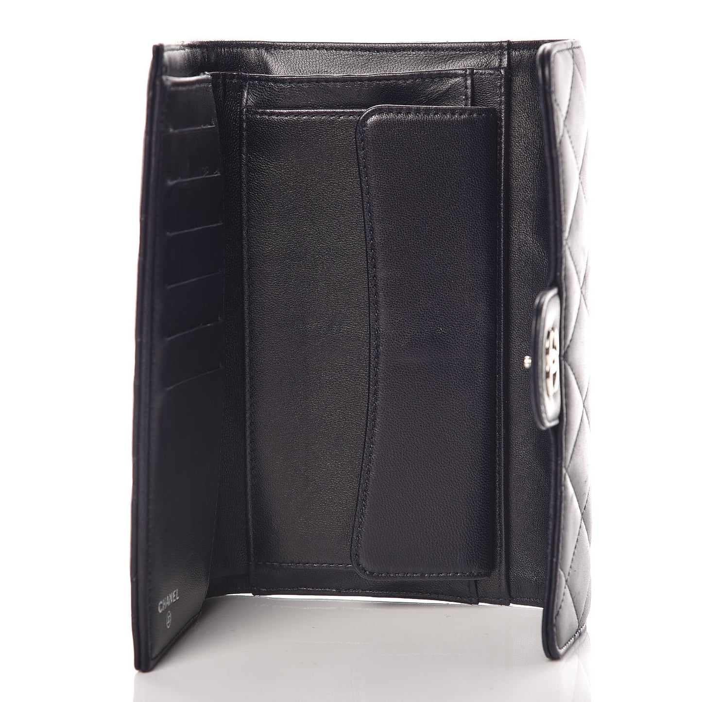 Lambskin Quilted Large Flap Wallet Navy