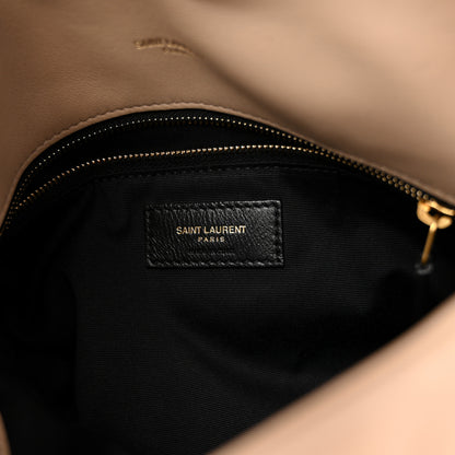 Saint Laurent Lambskin Quilted Small Loulou Puffer Monogram Chain Satchel Dark Beige 6 of 10