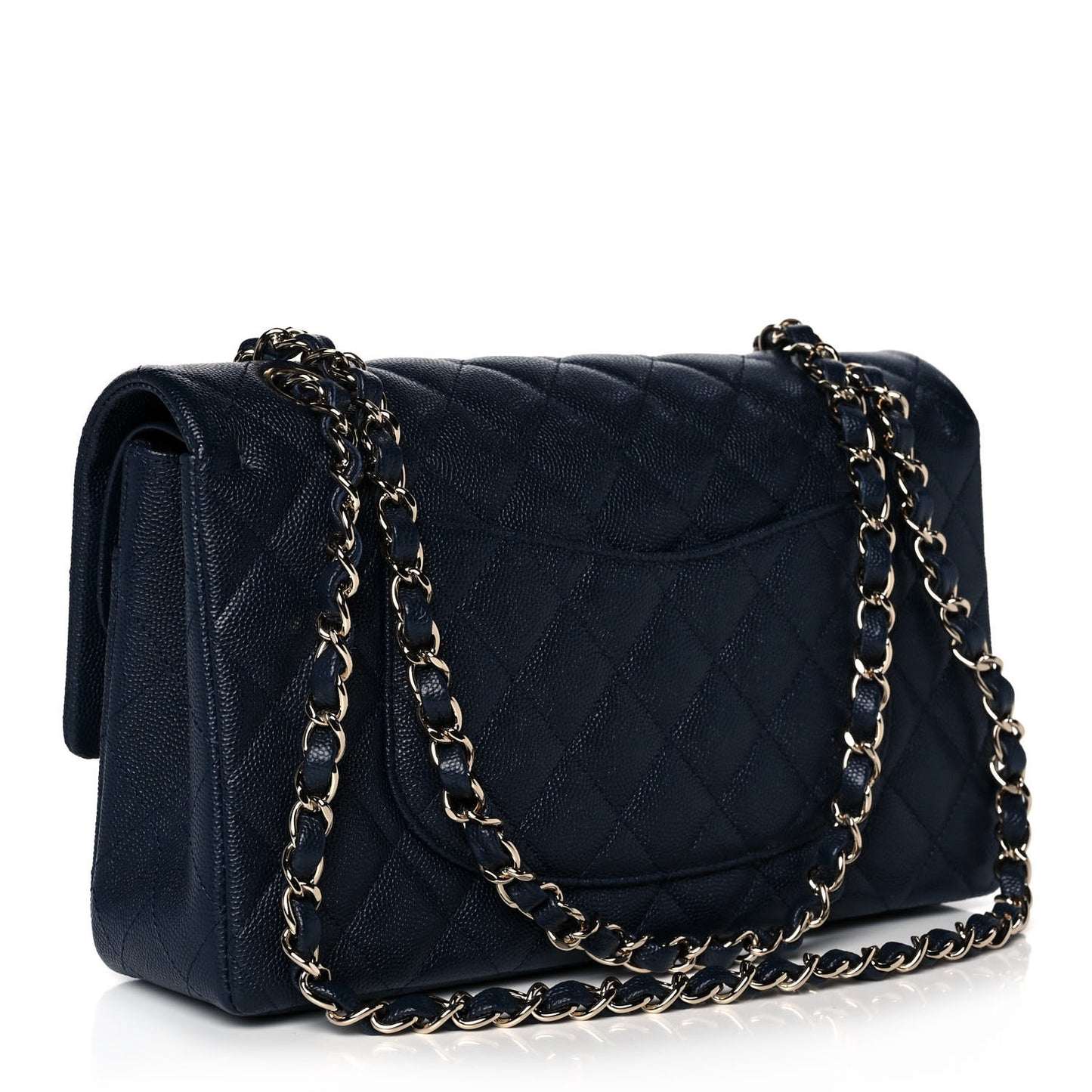 Caviar Quilted Medium Double Flap Navy