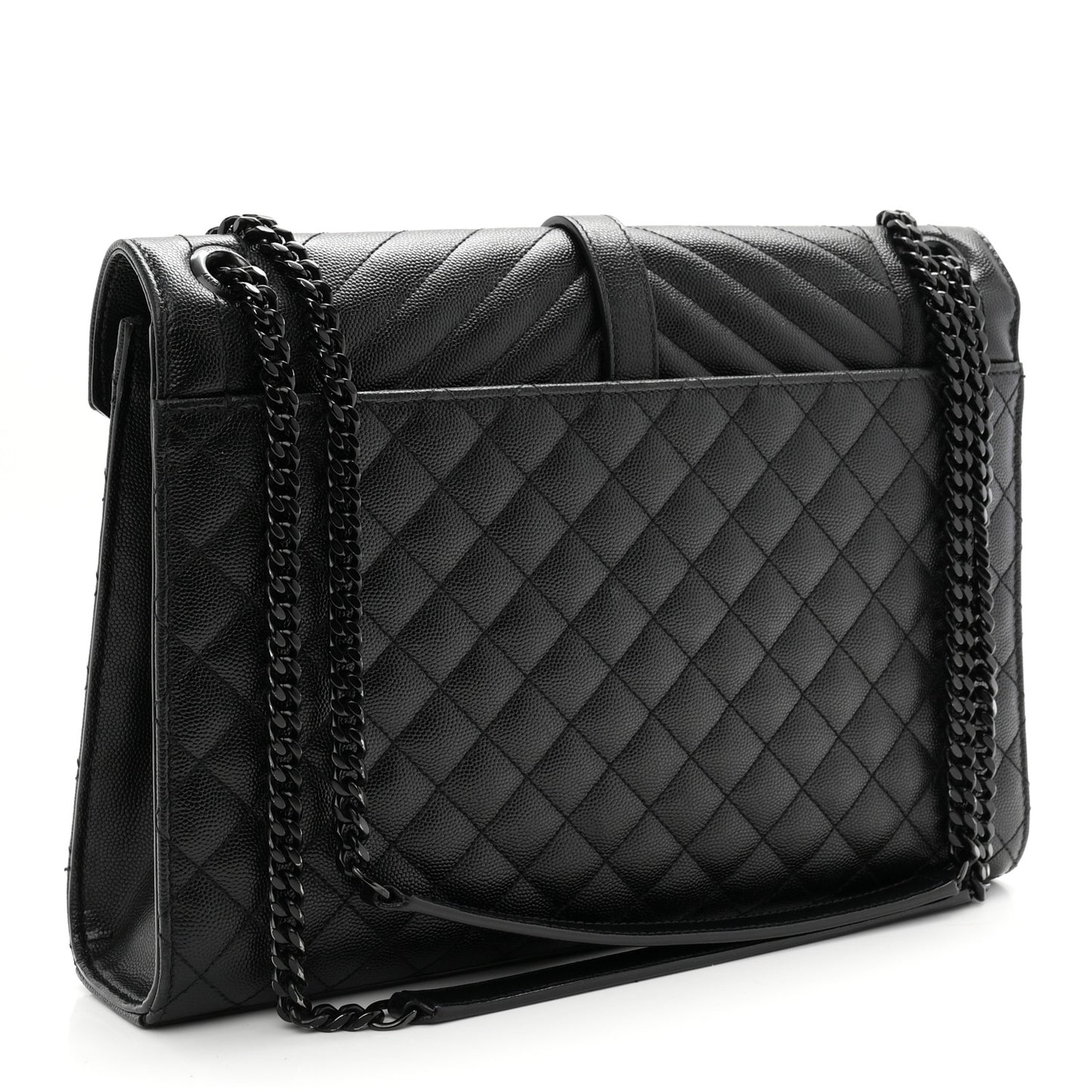 Grain De Poudre Textured Mixed Matelasse Large Triquilt Monogram Monochrome Satchel Black
