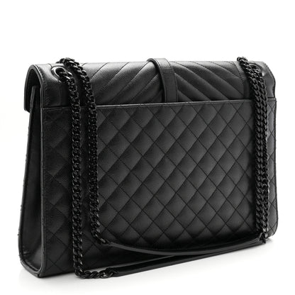 Saint Laurent Grain De Poudre Textured Mixed Matelasse Large Triquilt Monogram Monochrome Satchel Black 3 of 10