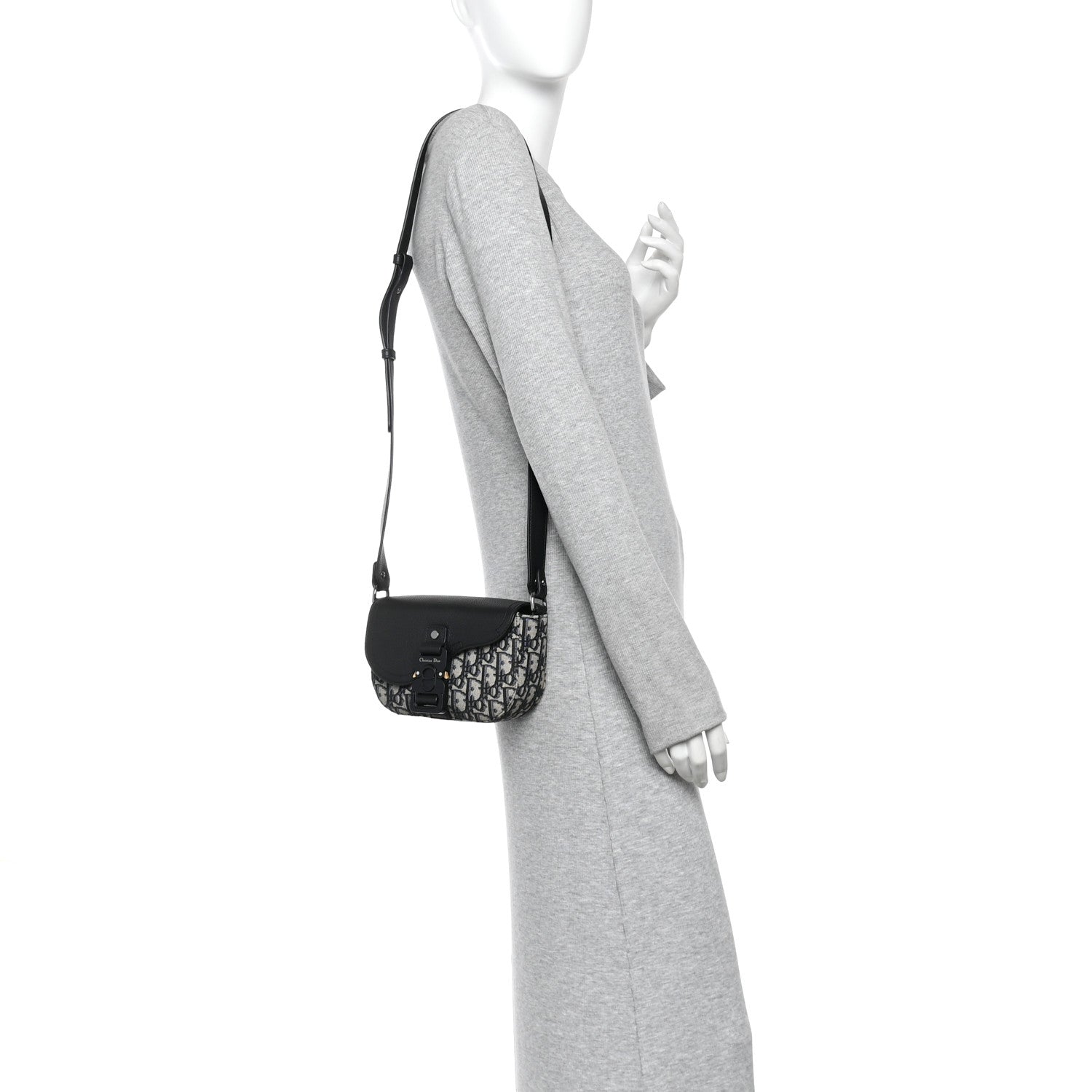 Christian Dior Grained Calfskin Oblique Mini Saddle Messenger Bag With Flap Beige Black 2 of 11