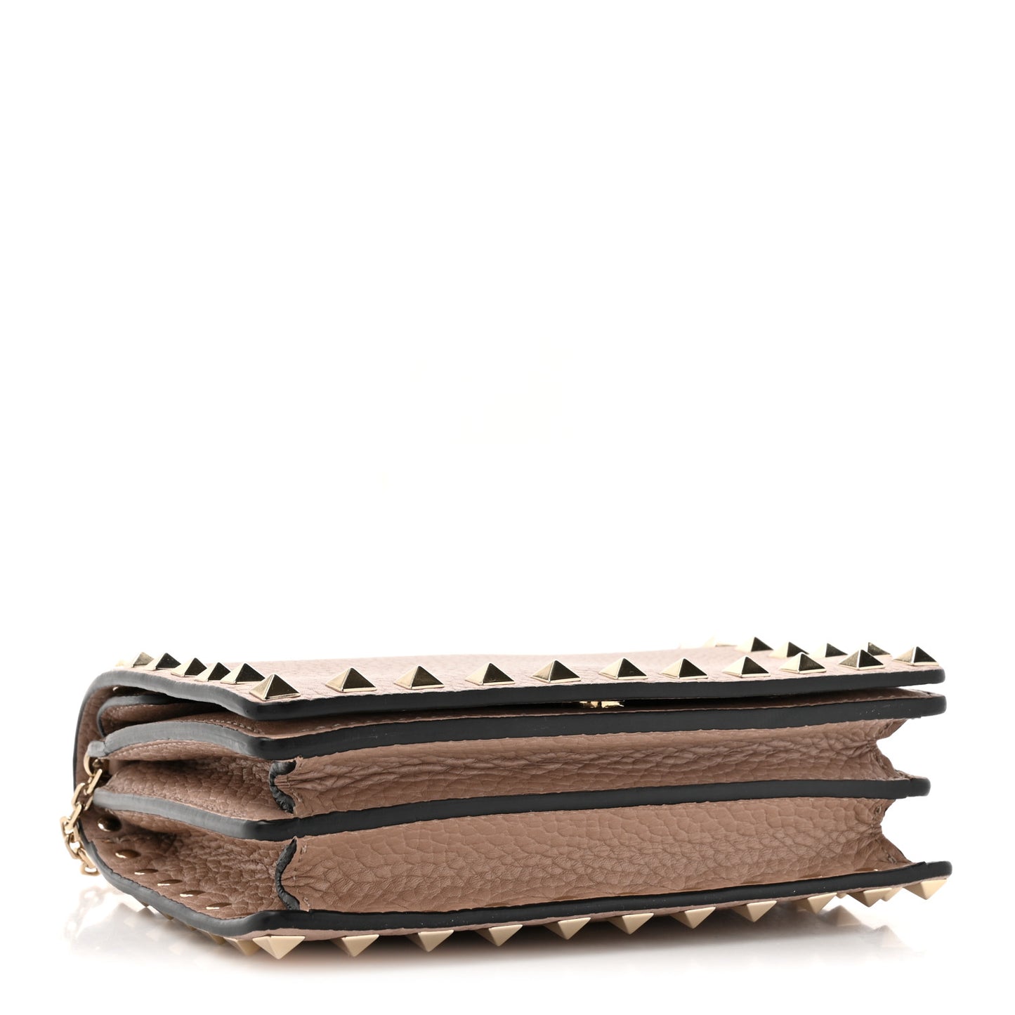 Pebbled Calfskin Rockstud Wallet On Chain Poudre