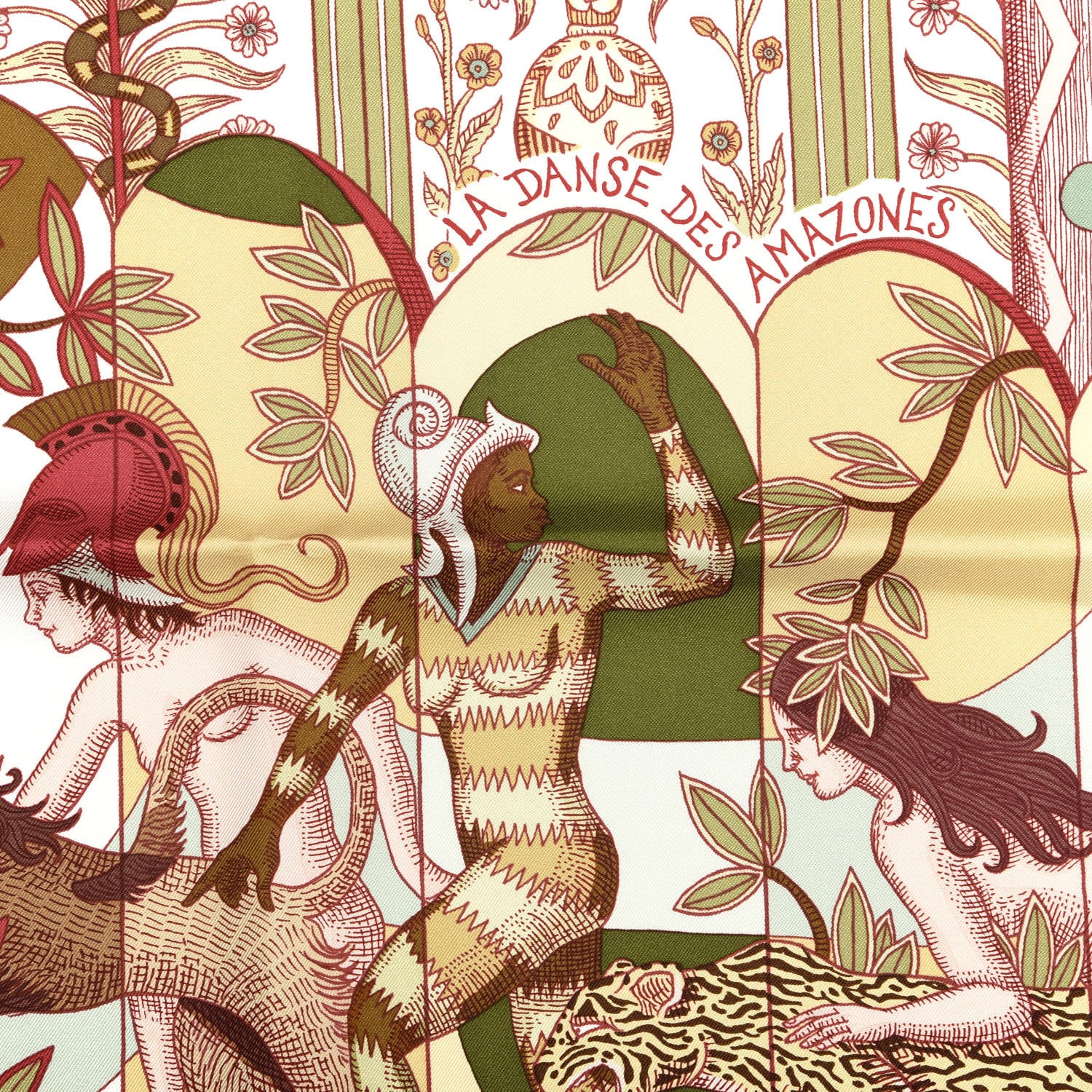 Hermes Silk La Danse Des Amazones Scarf 90 Vieux Rose Vert 3 of 4