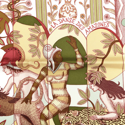 Hermes Silk La Danse Des Amazones Scarf 90 Vieux Rose Vert 3 of 4
