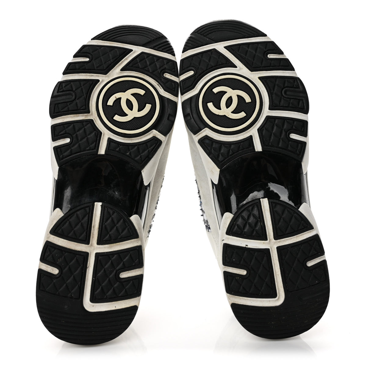Chanel Tweed Suede Calfskin Womens CC Sneakers 41 Dark Blue Black Grey White 6 of 9