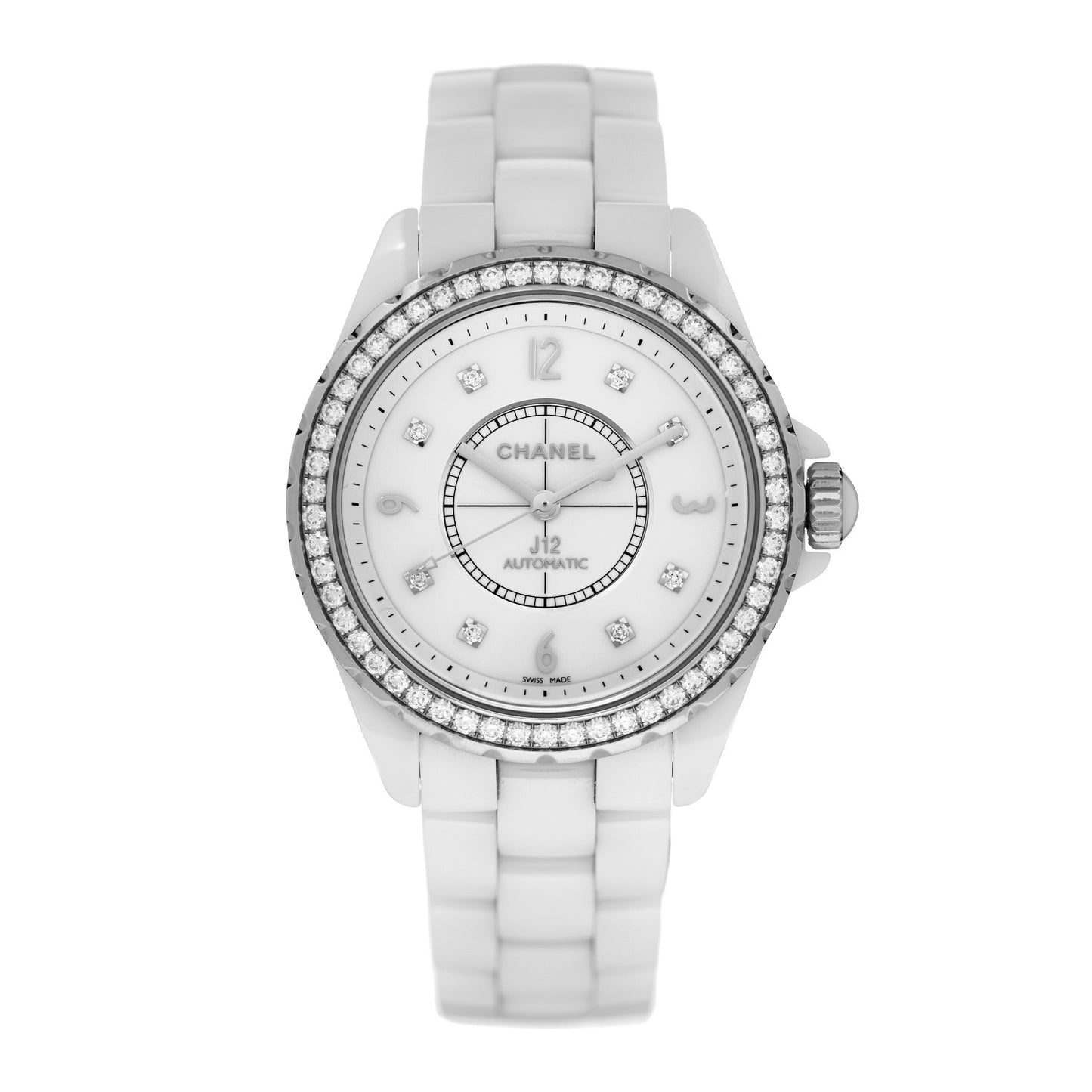 Stainless Steel Ceramic Diamond Bezel 38mm J12 Automatic Watch White