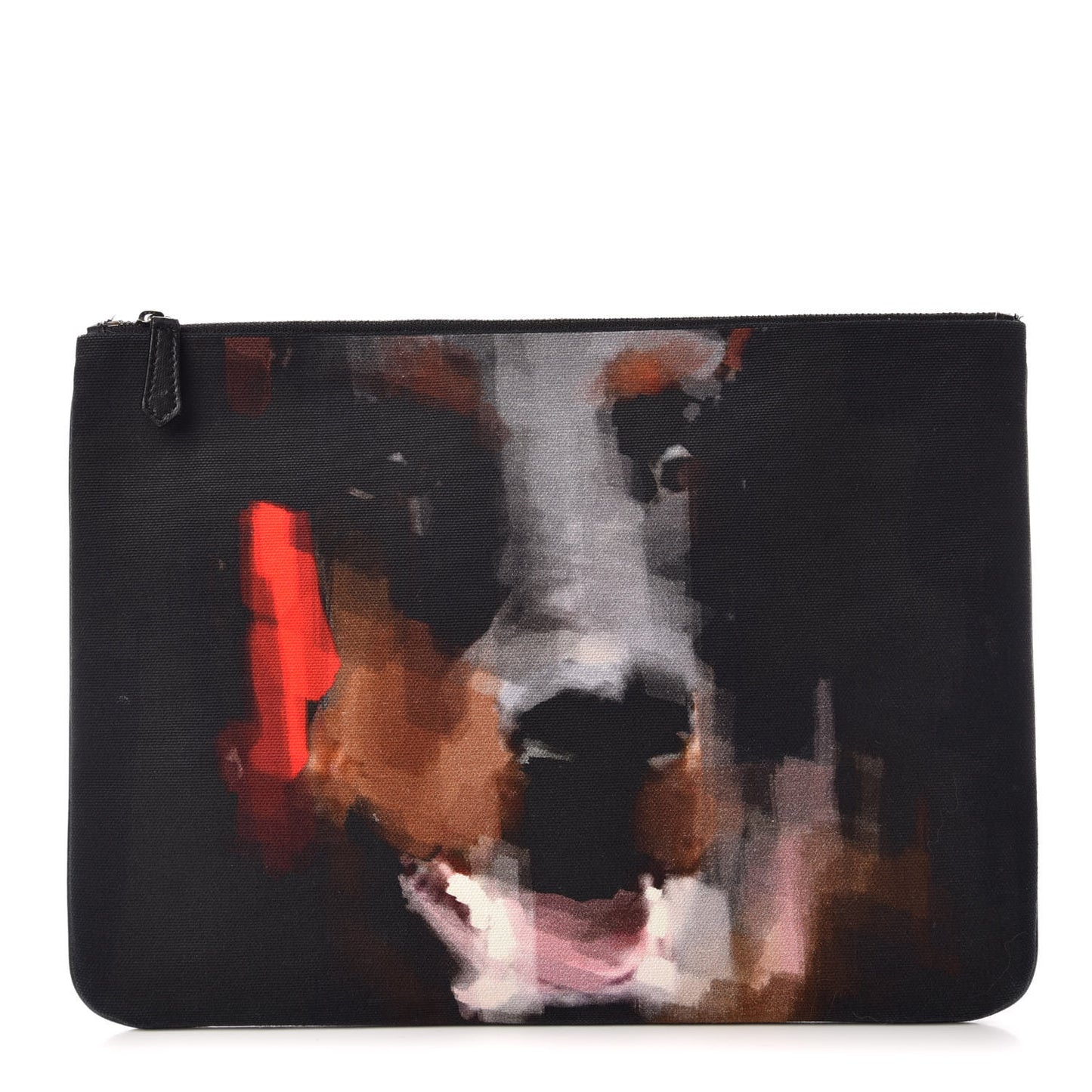 Cotton Canvas Large Doberman Print Zip Pouch Black