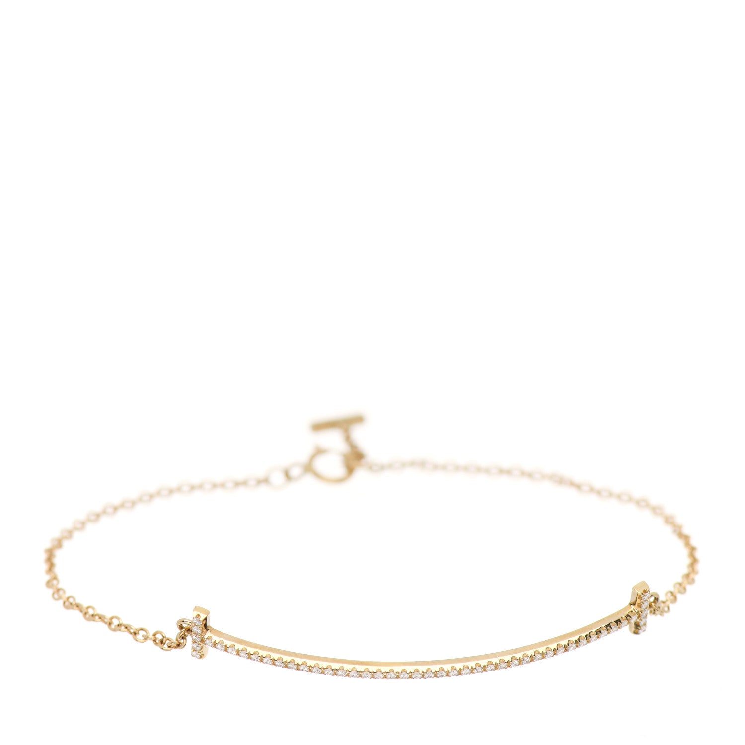 Tiffany 18K Yellow Gold Diamond T Smile Bracelet 1 of 5